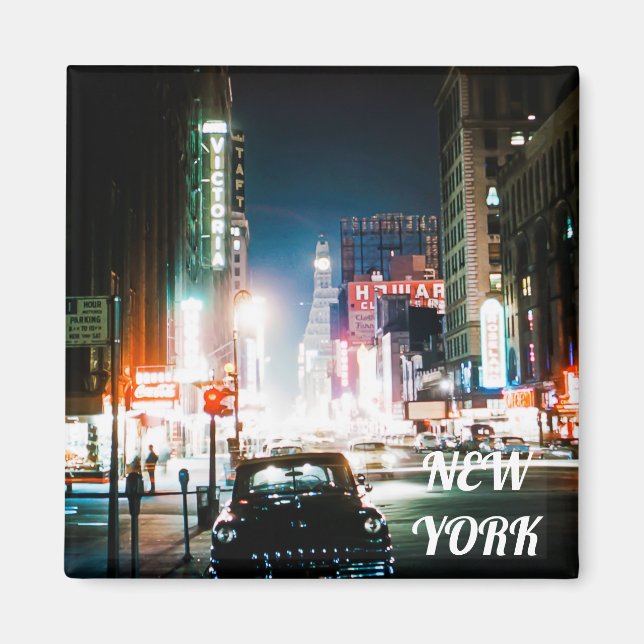 NEW YORK CITY TIMES SQUARE 1950S NEON NIGHT FOTO MAGNET (Vorne)