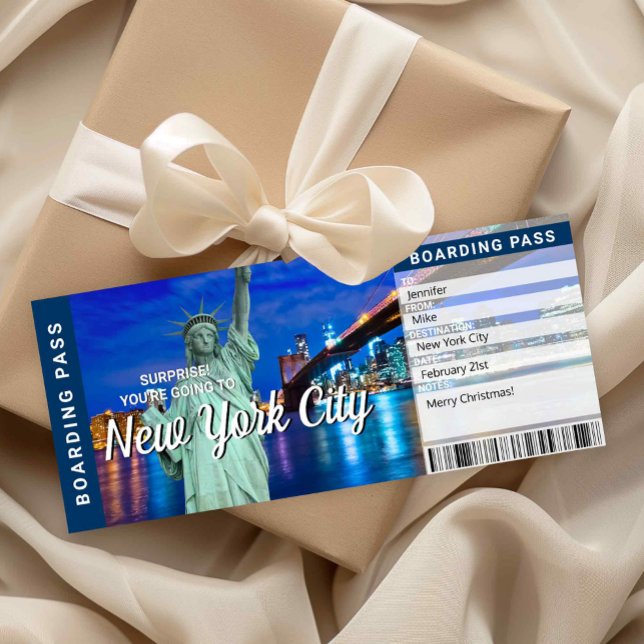 New York City Trip Surprise Boarding Pass Card Einladung (New York City Trip Surprise Boarding Pass)