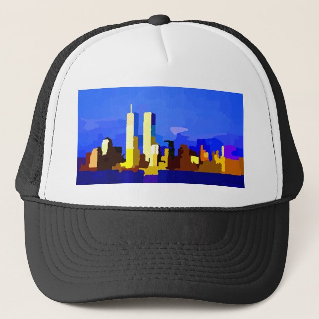 New York City Twin Towers Skyline Truckerkappe (Vorderseite)
