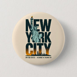 New York City Typografy Statue of Liberty Skyline Button