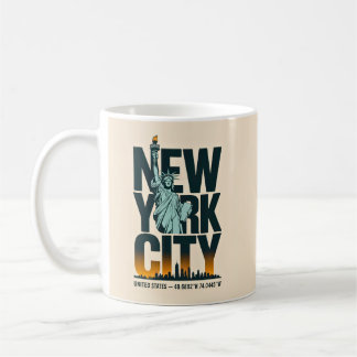 New York City Typografy Statue of Liberty Skyline Kaffeetasse