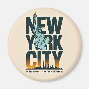 New York City Typografy Statue of Liberty Skyline Magnet