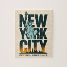 New York City Typografy Statue of Liberty Skyline