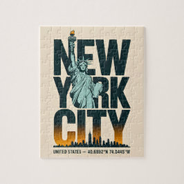 New York City Typografy Statue of Liberty Skyline Puzzle