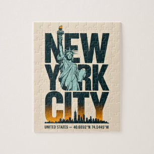 New York City Typografy Statue of Liberty Skyline Puzzle