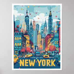 New York City USA Art Vintage Travel Illustration Poster