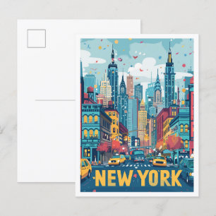New York City USA Art Vintage Travel Illustration Postkarte