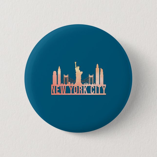 New York City Usa Cityscape Skyline Funny Gift  Button (Vorderseite)
