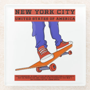 New York City, USA Cool Skateboard Glasuntersetzer