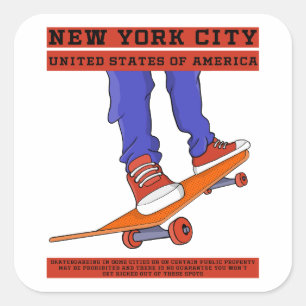 New York City, USA Cool Skateboard Quadratischer Aufkleber
