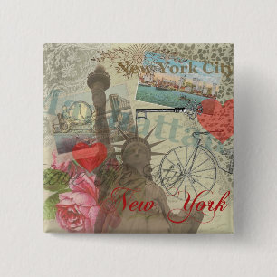 New York City Vintag Liberty Skyline Symbol Art Button