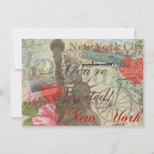 New York City Vintag Liberty Skyline Symbol Art Einladung