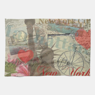 New York City Vintag Liberty Skyline Symbol Art Handtuch