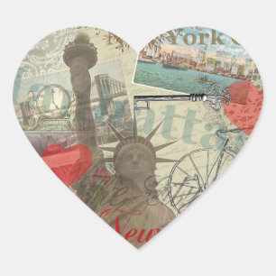 New York City Vintag Liberty Skyline Symbol Art Herz-Aufkleber