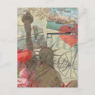New York City Vintag Liberty Skyline Symbol Art Postkarte