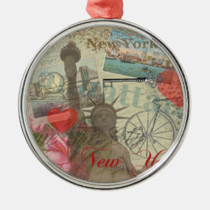 New York City Vintag Liberty Skyline Symbol Art Silbernes Ornament