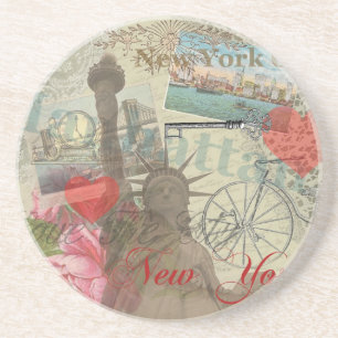 New York City Vintag Liberty Skyline Symbol Art Untersetzer