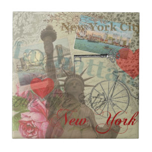 New York City Vintage Liberty Skyline Symbol Kunst Fliese