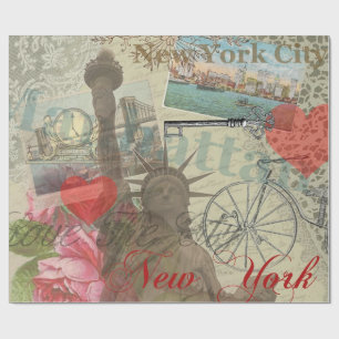 New York City Vintage Liberty Skyline Symbol Kunst Geschenkpapier