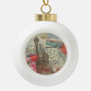 New York City Vintage Liberty Skyline Symbol Kunst Keramik Kugel-Ornament
