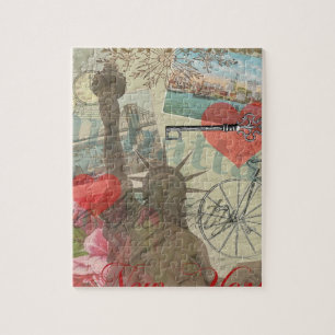 New York City Vintage Liberty Skyline Symbol Kunst Puzzle
