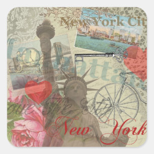 New York City Vintage Liberty Skyline Symbol Kunst Quadratischer Aufkleber