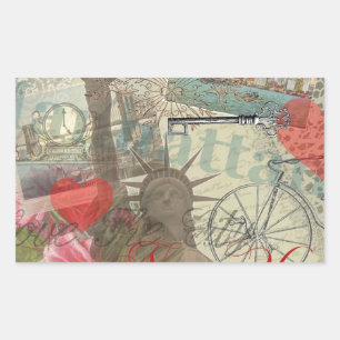 New York City Vintage Liberty Skyline Symbol Kunst Rechteckiger Aufkleber