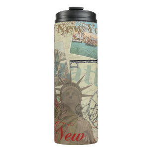 New York City Vintage Liberty Skyline Symbol Kunst Thermosbecher