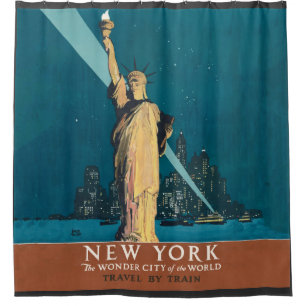 New York City Vintage Travel Liberty Skyline Duschvorhang