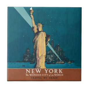 New York City Vintage Travel Liberty Skyline Fliese