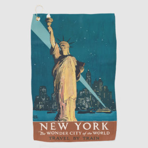 New York City Vintage Travel Liberty Skyline Golfhandtuch