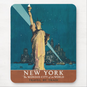 New York City Vintage Travel Liberty Skyline Mousepad