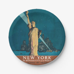 New York City Vintage Travel Liberty Skyline Pappteller