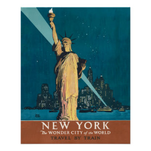 New York City Vintage Travel Liberty Skyline Poster
