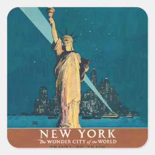 New York City Vintage Travel Liberty Skyline Quadratischer Aufkleber