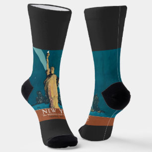 New York City Vintage Travel Liberty Skyline Socken