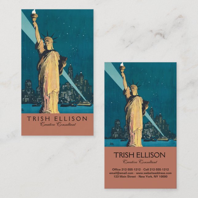 New York City Vintage Travel Liberty Skyline Visitenkarte (Vorne/Hinten)