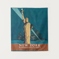 New York City Vintage Travel Liberty Skyline