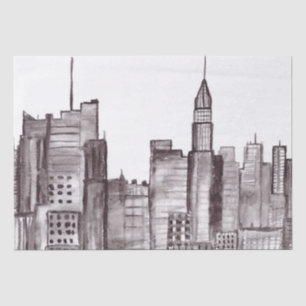 New York City Water Color Manhattan Skyline Black Seidenpapier