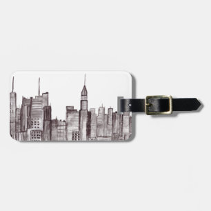 New York City Water Color Skyline Schwarz Stadt Gepäckanhänger