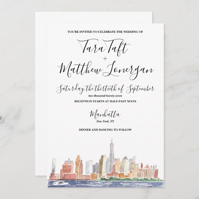 New York City Watercolor Wedding Invitation Einladung (Vorne/Hinten)