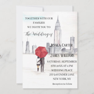 New York City Watercolor Ziel Chic Wedding Einladung