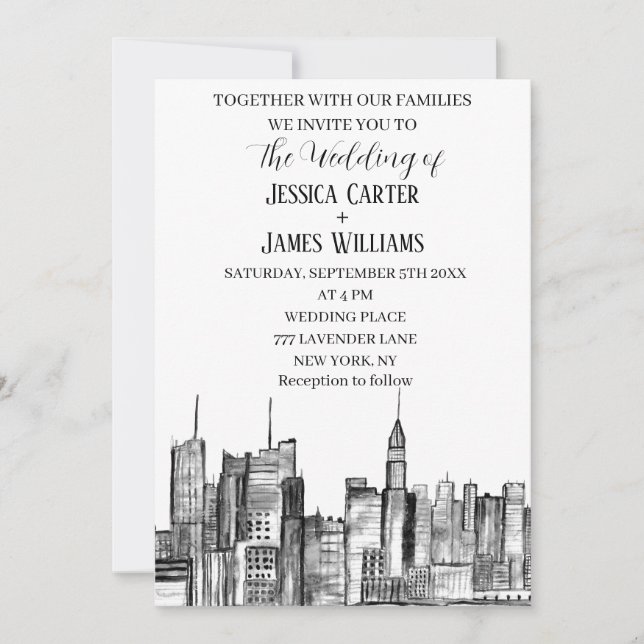 New York City Watercolor Ziel Chic Wedding Einladung