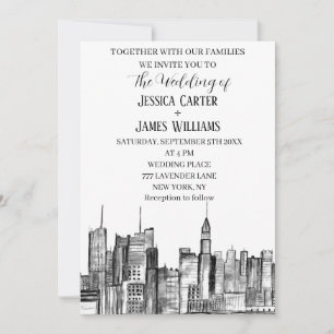 New York City Watercolor Ziel Chic Wedding Einladung
