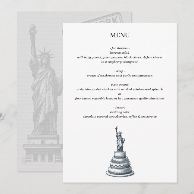 New York City Wedding Cake Menükarte (Vorne/Hinten)