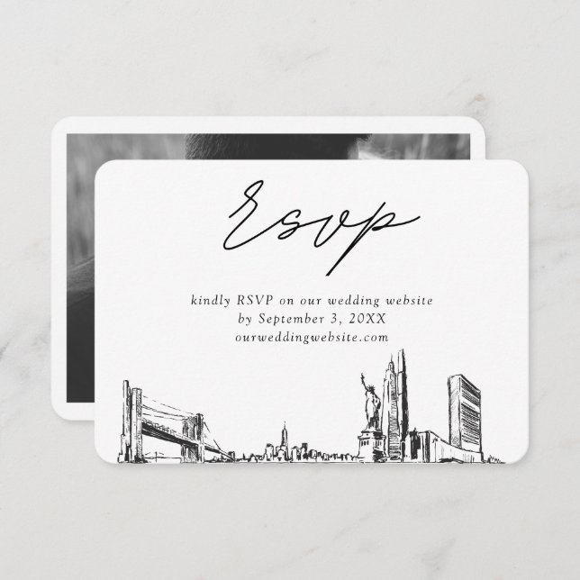 New York City Wedding Minimalistisch Sketch UAWG Begleitkarte (Vorne/Hinten)