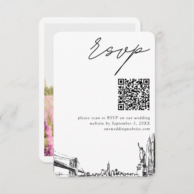 New York City Wedding Modern UAWG QR Code Begleitkarte (Vorne/Hinten)