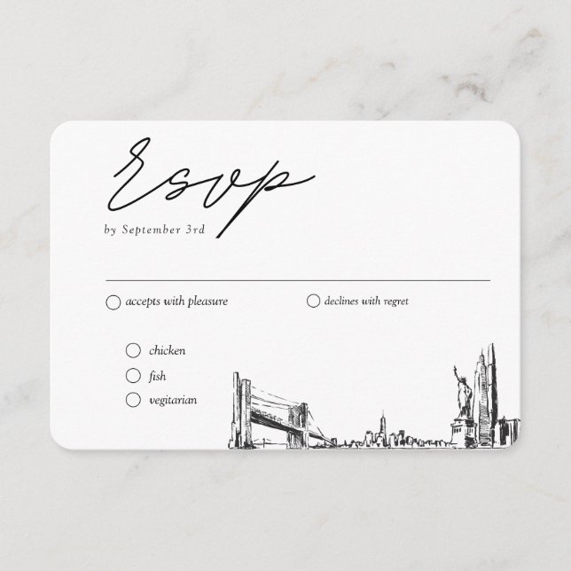 New York City Wedding Traditionelle UAWG Meal Opti Begleitkarte (Vorderseite)