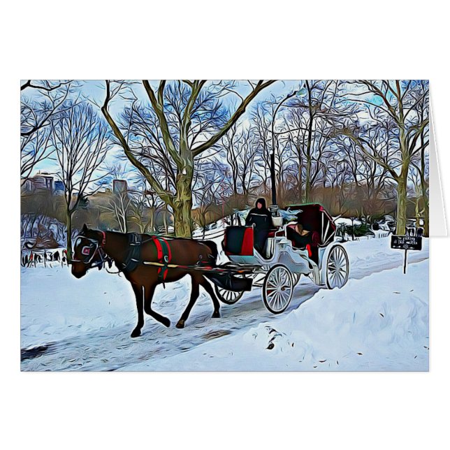 New York City Winter Horse Digital Art Weihnachten (Vorderseite (Horizontal))