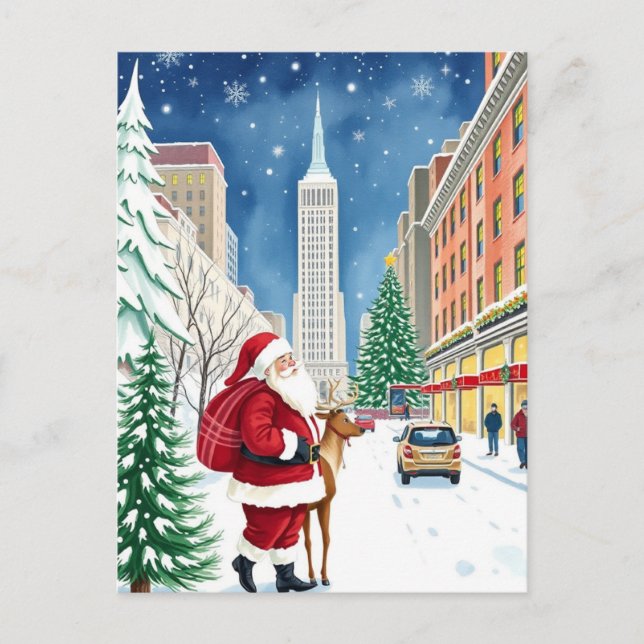 New York City Winter in Manhattan Santa Travel Postkarte (Vorderseite)